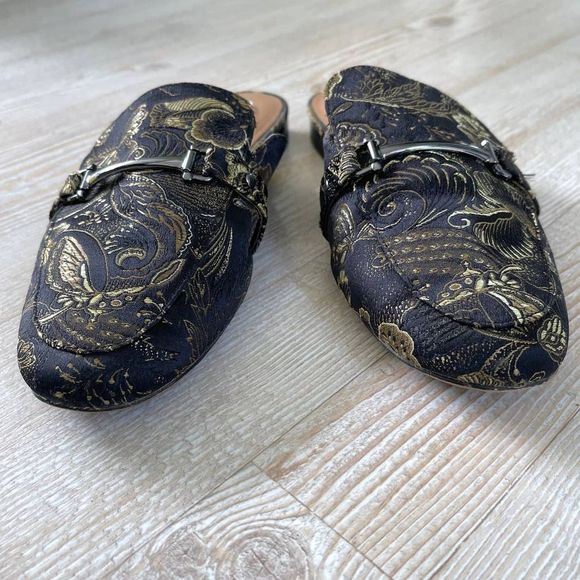 Franco Sarto Black and Gold Mules - Picture 3 of 6